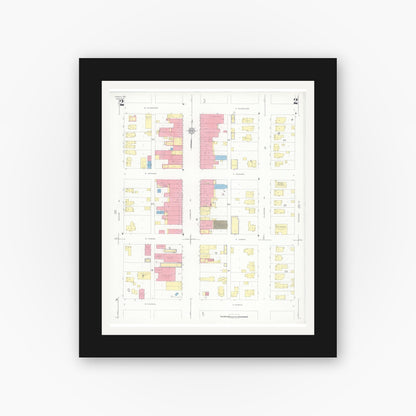 Old map wall art mockup — black gallery frame with white mat — Sanborn Fire Insurance Map from Tomah, Monroe County, Wisconsin (1937), Sheet #0002