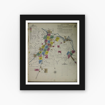 Old map wall art mockup — black gallery frame with white mat — Sanborn Fire Insurance Map from Akron, Summit County, Ohio (1892) - Complete Map Set