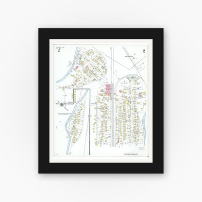 Old map wall art mockup — black gallery frame with white mat — Sanborn Fire Insurance Map from Dillonvale, Jefferson County, Ohio (1950), Sheet #0002