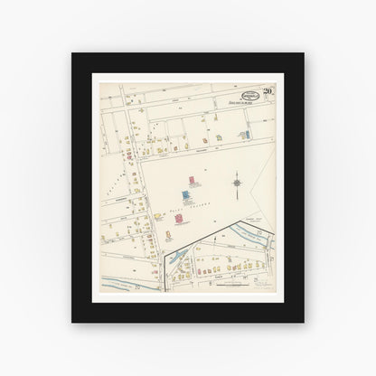 Old map wall art mockup — black gallery frame with white mat — Sanborn Fire Insurance Map from Greenville, Mercer County, Pennsylvania (1922), Sheet #0020