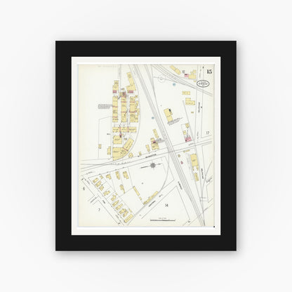 Old map wall art mockup — black gallery frame with white mat — Sanborn Fire Insurance Map from Owego, Tioga County, New York (1910), Sheet #0015