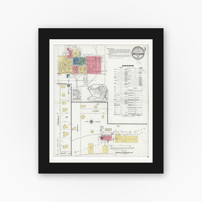 Old map wall art mockup — black gallery frame with white mat — Sanborn Fire Insurance Map from Whitesboro, Grayson County, Texas (1921) - Complete Map Set