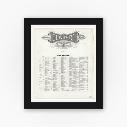 Old map wall art mockup — black gallery frame with white mat — Sanborn Fire Insurance Map from Elkhart, Elkhart County, Indiana (1910), Sheet #0001
