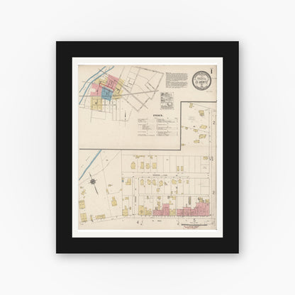Old map wall art mockup — black gallery frame with white mat — Sanborn Fire Insurance Map from El Monte, Los Angeles County, California (1920) - Complete Map Set