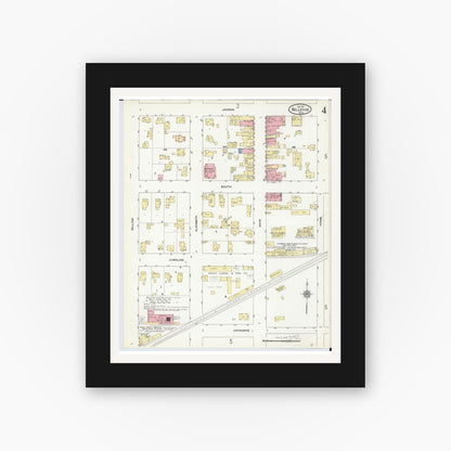 Old map wall art mockup — black gallery frame with white mat — Sanborn Fire Insurance Map from Bellevue, Eaton County, Michigan (1911), Sheet #0004