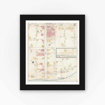 Old map wall art mockup — black gallery frame with white mat — Sanborn Fire Insurance Map from Bridgewater, Rockingham County, Virginia (1917), Sheet #0003