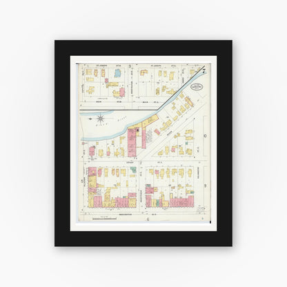 Old map wall art mockup — black gallery frame with white mat — Sanborn Fire Insurance Map from Lansing, Ingham County, Michigan (1898), Sheet #0007