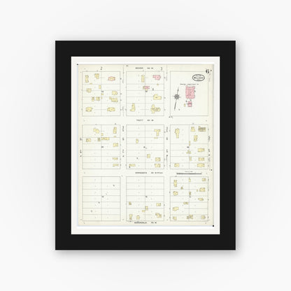Old map wall art mockup — black gallery frame with white mat — Sanborn Fire Insurance Map from Willmar, Kandiyohi County, Minnesota (1914), Sheet #0006