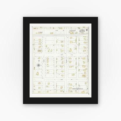 Old map wall art mockup — black gallery frame with white mat — Sanborn Fire Insurance Map from Wenona, Marshall County, Illinois (1906), Sheet #0002