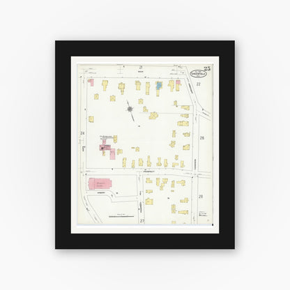Old map wall art mockup — black gallery frame with white mat — Sanborn Fire Insurance Map from Greenfield, Franklin County, Massachusetts (1909), Sheet #0025