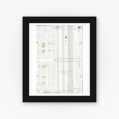 Old map wall art mockup — black gallery frame with white mat — Sanborn Fire Insurance Map from Chicago, Cook County, Illinois (1920), Sheet #0086