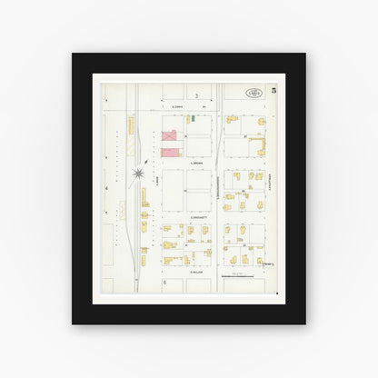 Old map wall art mockup — black gallery frame with white mat — Sanborn Fire Insurance Map from Ennis, Ellis County, Texas (1901), Sheet #0005