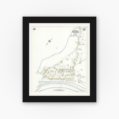 Old map wall art mockup — black gallery frame with white mat — Sanborn Fire Insurance Map from Carbondale, Lackawanna County, Pennsylvania (1923), Sheet #0039