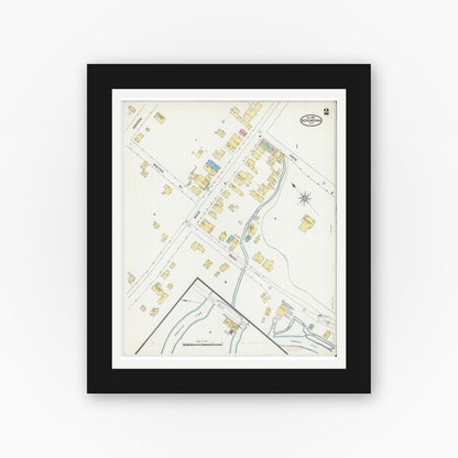 Old map wall art mockup — black gallery frame with white mat — Sanborn Fire Insurance Map from Schenevus, Otsego County, New York (1905), Sheet #0002