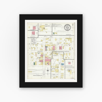 Old map wall art mockup — black gallery frame with white mat — Sanborn Fire Insurance Map from Upland, Grant County, Indiana (1909) - Complete Map Set