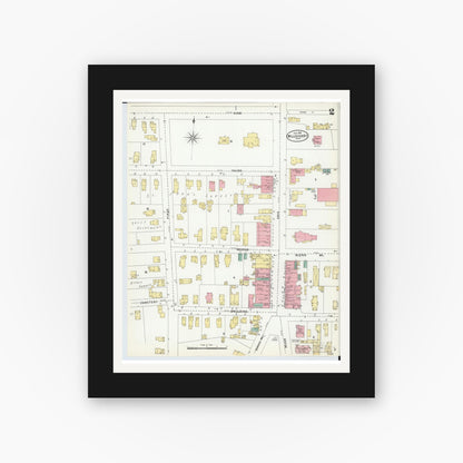 Old map wall art mockup — black gallery frame with white mat — Sanborn Fire Insurance Map from Willoughby, Lake County, Ohio (1904), Sheet #0002