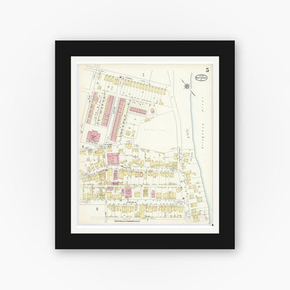 Old map wall art mockup — black gallery frame with white mat — Sanborn Fire Insurance Map from Natrona, Allegheny County, Pennsylvania (1912), Sheet #0005