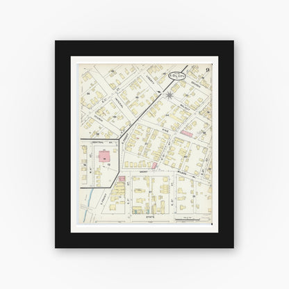 Old map wall art mockup — black gallery frame with white mat — Sanborn Fire Insurance Map from Oil City, Venango County, Pennsylvania (1891), Sheet #0009