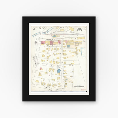 Old map wall art mockup — black gallery frame with white mat — Sanborn Fire Insurance Map from Warwick, Orange County, New York (1940), Sheet #0004