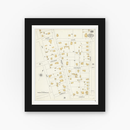 Old map wall art mockup — black gallery frame with white mat — Sanborn Fire Insurance Map from Cleburne, Johnson County, Texas (1904), Sheet #0022