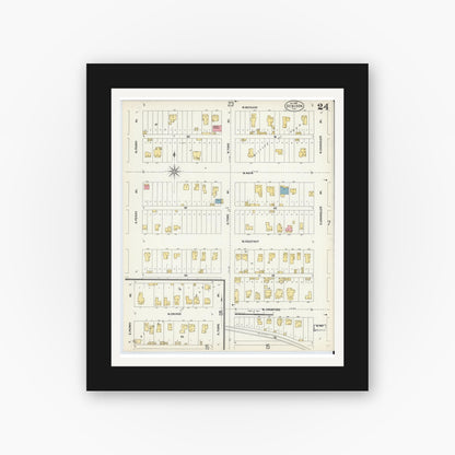 Old map wall art mockup — black gallery frame with white mat — Sanborn Fire Insurance Map from Denison, Grayson County, Texas (1903), Sheet #0024