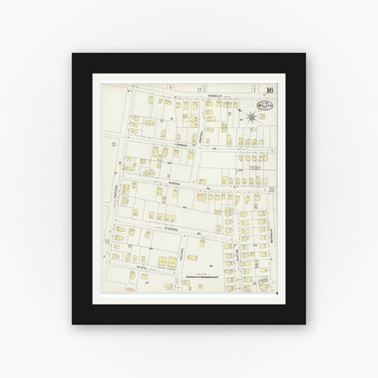 Old map wall art mockup — black gallery frame with white mat — Sanborn Fire Insurance Map from Malden, Middlesex County, Massachusetts (1897), Sheet #0016