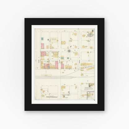 Old map wall art mockup — black gallery frame with white mat — Sanborn Fire Insurance Map from Shiner, Lavaca County, Texas (1906), Sheet #0002