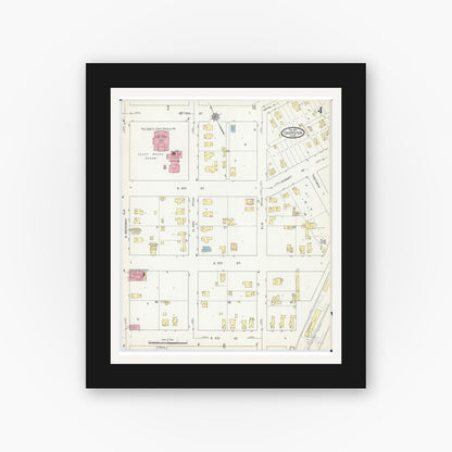 Old map wall art mockup — black gallery frame with white mat — Sanborn Fire Insurance Map from Crookston, Polk County, Minnesota (1913), Sheet #0004