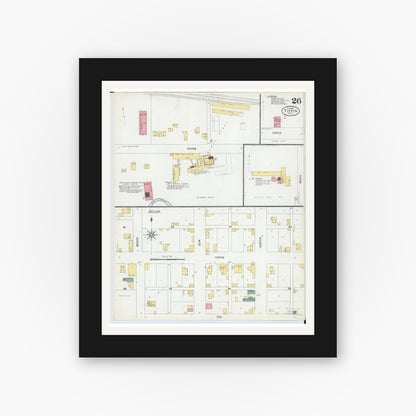 Old map wall art mockup — black gallery frame with white mat — Sanborn Fire Insurance Map from Tiffin, Seneca County, Ohio (1901), Sheet #0026