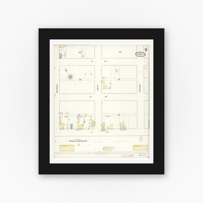 Old map wall art mockup — black gallery frame with white mat — Sanborn Fire Insurance Map from Fowler, Fresno County, California (1891), Sheet #0002