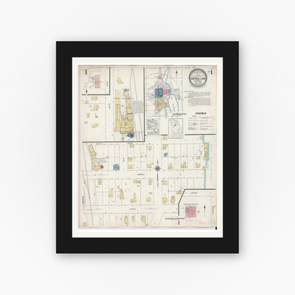 Old map wall art mockup — black gallery frame with white mat — Sanborn Fire Insurance Map from Central Lake, Antrim County, Michigan (1929) - Complete Map Set