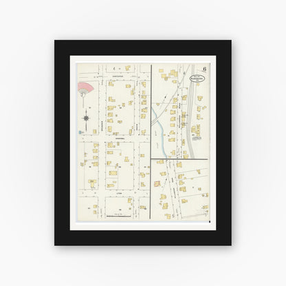 Old map wall art mockup — black gallery frame with white mat — Sanborn Fire Insurance Map from Blossburg, Tioga County, Pennsylvania (1911), Sheet #0006