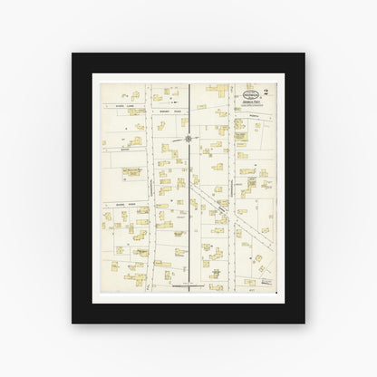 Old map wall art mockup — black gallery frame with white mat — Sanborn Fire Insurance Map from Harwich, Barnstable County, Massachusetts (1915), Sheet #0002