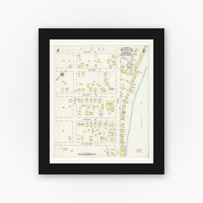 Old map wall art mockup — black gallery frame with white mat — Sanborn Fire Insurance Map from Marshfield, Plymouth County, Massachusetts (1925), Sheet #0004