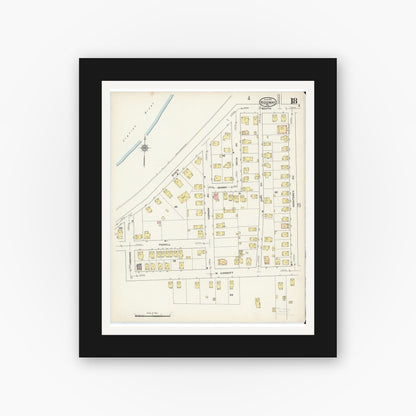 Old map wall art mockup — black gallery frame with white mat — Sanborn Fire Insurance Map from Ridgway, Elk County, Pennsylvania (1915), Sheet #0018