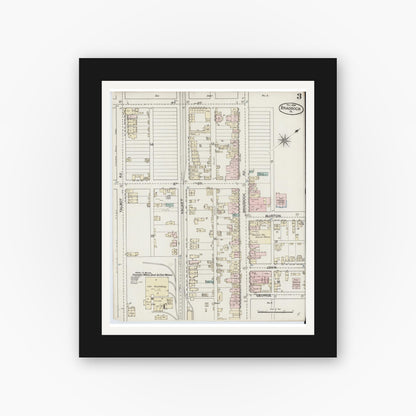 Old map wall art mockup — black gallery frame with white mat — Sanborn Fire Insurance Map from Braddock, Allegheny County, Pennsylvania (1886), Sheet #0003