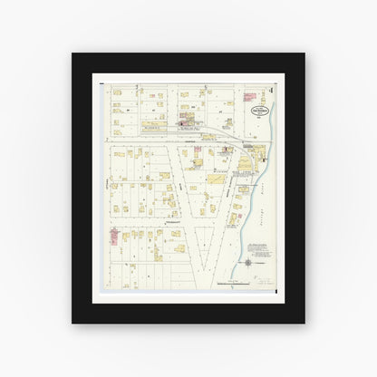 Old map wall art mockup — black gallery frame with white mat — Sanborn Fire Insurance Map from Oak Harbor, Ottawa County, Ohio (1910), Sheet #0004
