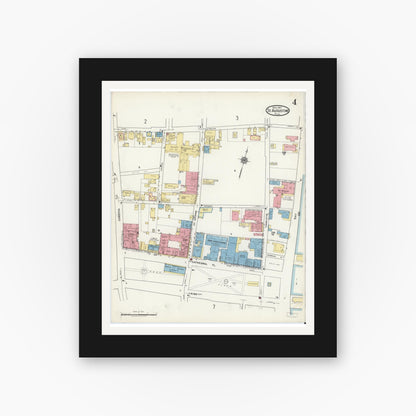 Old map wall art mockup — black gallery frame with white mat — Sanborn Fire Insurance Map from Saint Augustine, Saint John's County, Florida (1917), Sheet #0004
