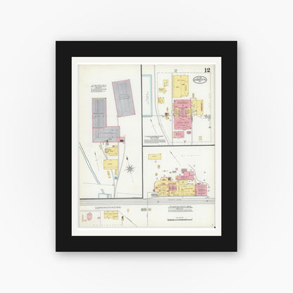 Old map wall art mockup — black gallery frame with white mat — Sanborn Fire Insurance Map from Jeannette, Westmoreland County, Pennsylvania (1905), Sheet #0012
