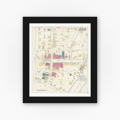 Old map wall art mockup — black gallery frame with white mat — Sanborn Fire Insurance Map from Monroeville, Huron County, Ohio (1922), Sheet #0005