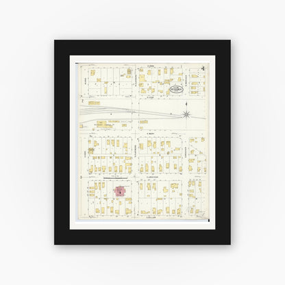 Old map wall art mockup — black gallery frame with white mat — Sanborn Fire Insurance Map from Bessemer, Gogebic County, Michigan (1908), Sheet #0004