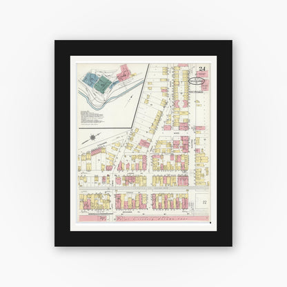 Old map wall art mockup — black gallery frame with white mat — Sanborn Fire Insurance Map from Turtle Creek Valley, Allegheny County, Pennsylvania (1911), Sheet #0024