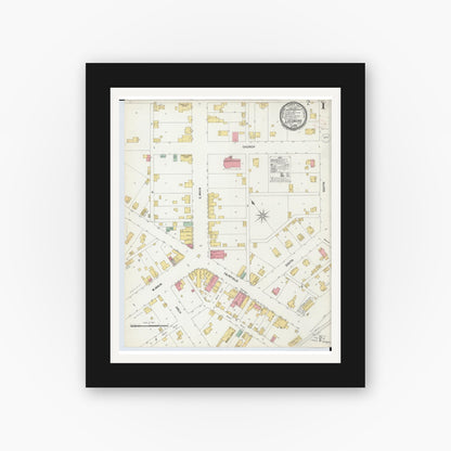 Old map wall art mockup — black gallery frame with white mat — Sanborn Fire Insurance Map from Leesburg, Highland County, Ohio (1899), Sheet #0001