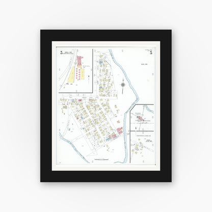 Old map wall art mockup — black gallery frame with white mat — Sanborn Fire Insurance Map from Caldwell, Noble County, Ohio (1948), Sheet #0005