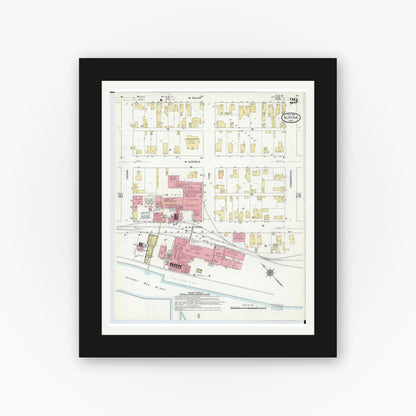 Old map wall art mockup — black gallery frame with white mat — Sanborn Fire Insurance Map from Alpena, Alpena County, Michigan (1910), Sheet #0029
