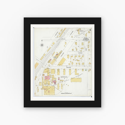 Old map wall art mockup — black gallery frame with white mat — Sanborn Fire Insurance Map from Dowagiac, Cass County, Michigan (1899), Sheet #0004