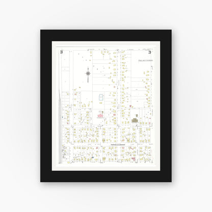 Old map wall art mockup — black gallery frame with white mat — Sanborn Fire Insurance Map from West Liberty, Muscatine County, Iowa (1941), Sheet #0003