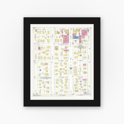 Old map wall art mockup — black gallery frame with white mat — Sanborn Fire Insurance Map from Austin, Mower County, Minnesota (1926), Sheet #0003