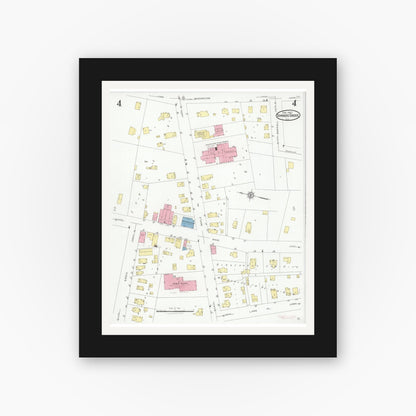 Old map wall art mockup — black gallery frame with white mat — Sanborn Fire Insurance Map from Downers Grove, Dupage County, Illinois (1927), Sheet #0004