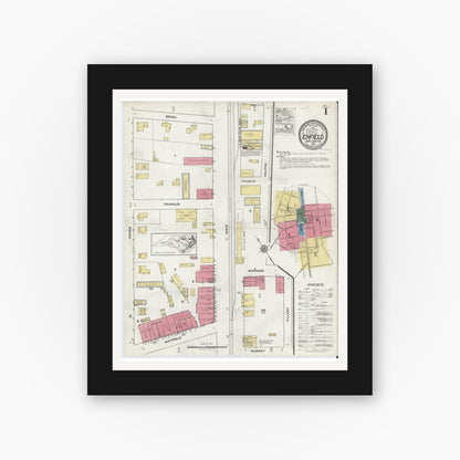 Old map wall art mockup — black gallery frame with white mat — Sanborn Fire Insurance Map from Enfield, Halifax County, North Carolina (1921) - Complete Map Set